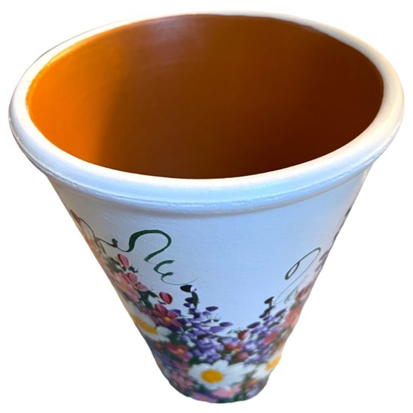 Sublime Handpainted TERRACOTTA VASE Planter Pot Wraparound Flowers Glazed 7.5" T - Picture 12 of 16